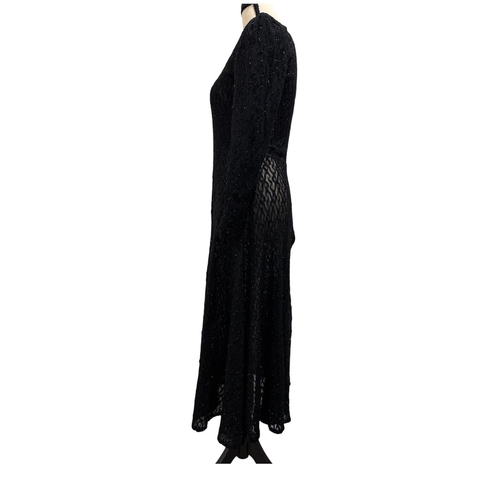 Bari Jay Vintage Black Sequin Lace Long Sleeve Evening Gown Maxi Dress Size 7-8 - Picture 9 of 11